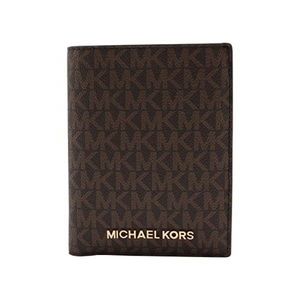 MICHAEL KORS BROWN & TAN LOGO PASSPORT WALLET